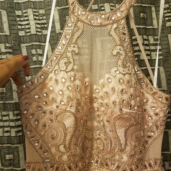 Blush/pink halter top embellished gown - Picture 3 of 8